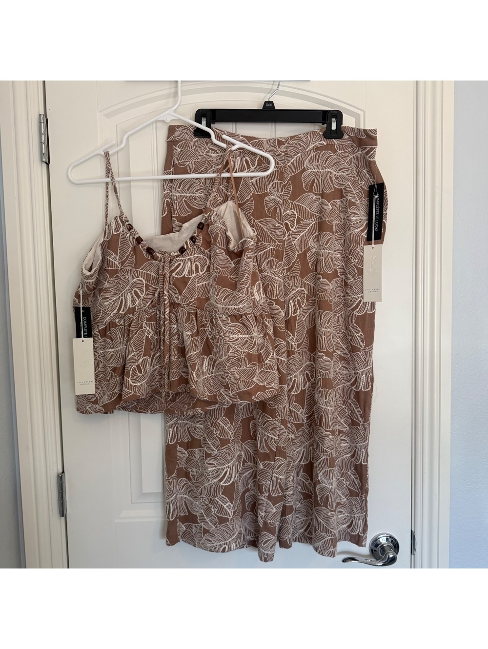 NWT 2 Piece Set Calypso St. Barth Brown and Cream Tank Top & Bottom Size L